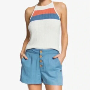 Roxy Womens White Knit Colorblock High Neck Sweater Tank Top Medium